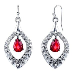 Gorgeous Silver-Tone Teardrop Floating Crystal Earrings Red by 1928 Jewelry